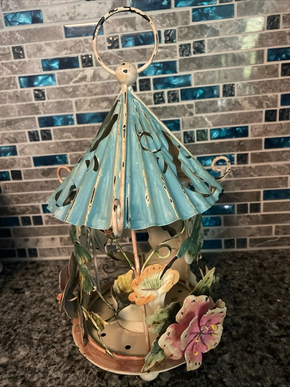 Yankee Candle 3D metal shabby chic hanging hummingbird tealight holder vintage
